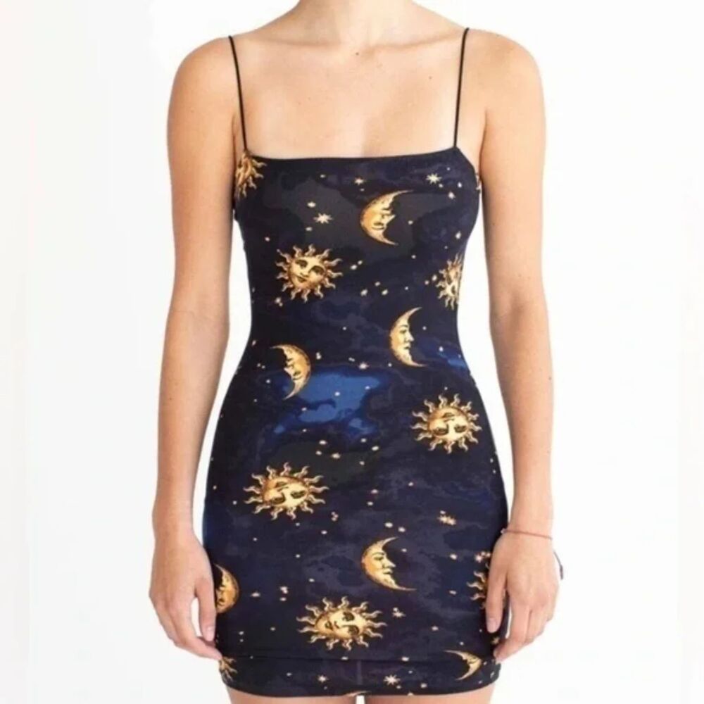 Bear Dance Celestial Gold Sun And Moon Bungee Strap Cami Mini Dress